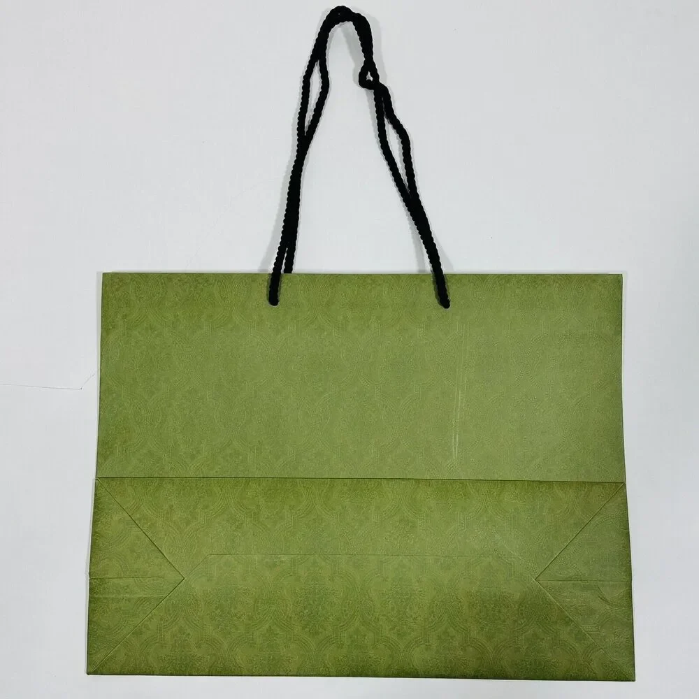GUCCI 23x17x8 Authentic Paper Shopping Gift Bag Tote Green Damask Print Embossed